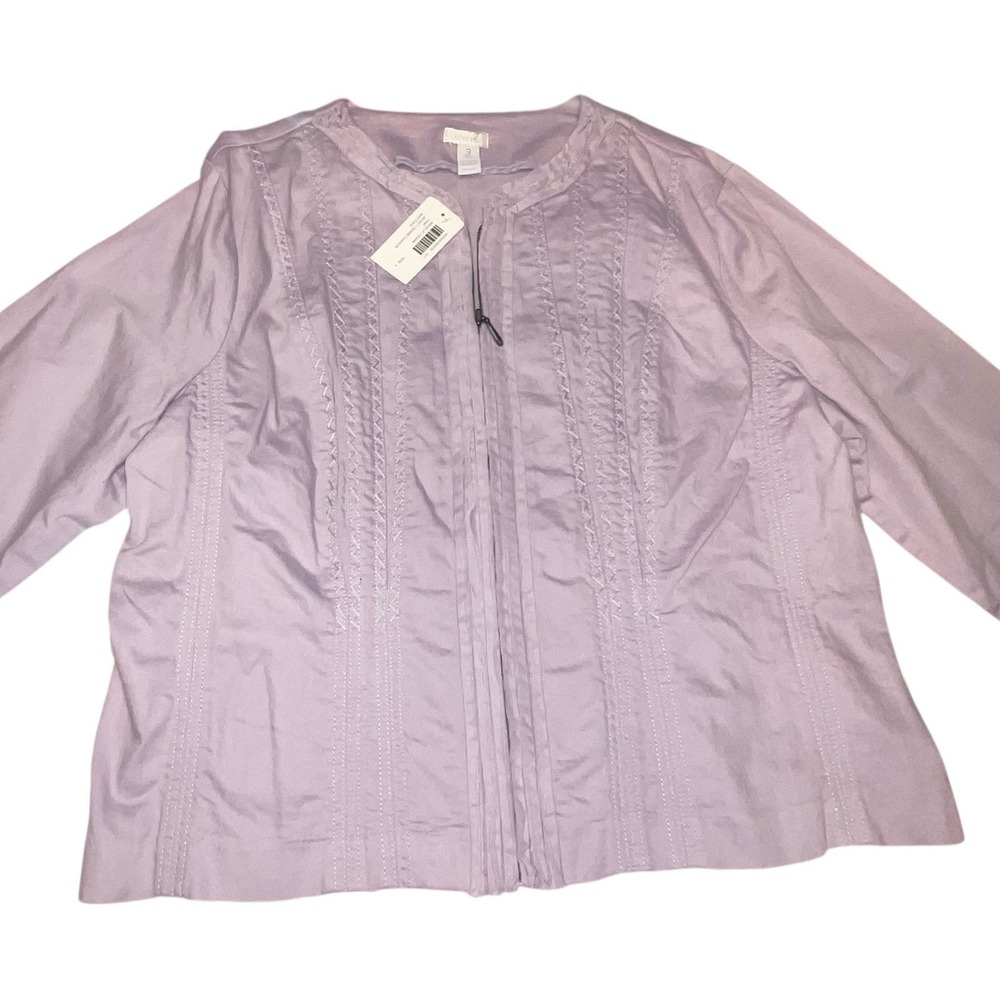 Chicos Size 3 Finn Angelic‎ Denim Full Zip Jacket Womens XL Lavender NWT Preppy